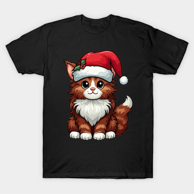 Maine Coon Cat Wearing Santa Hat Merry Christmas T-Shirt by Maljonic